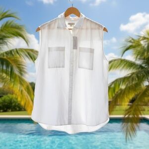 NWT Outerknown Sydney Sleeveless Linen Shirt Style 2320080 White Size Medium